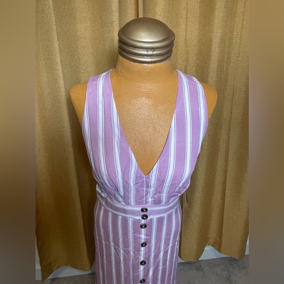LULU'S Dresses Jacqui Lavender And White Striped Button Front Midi Dress - Picture 10 of 14